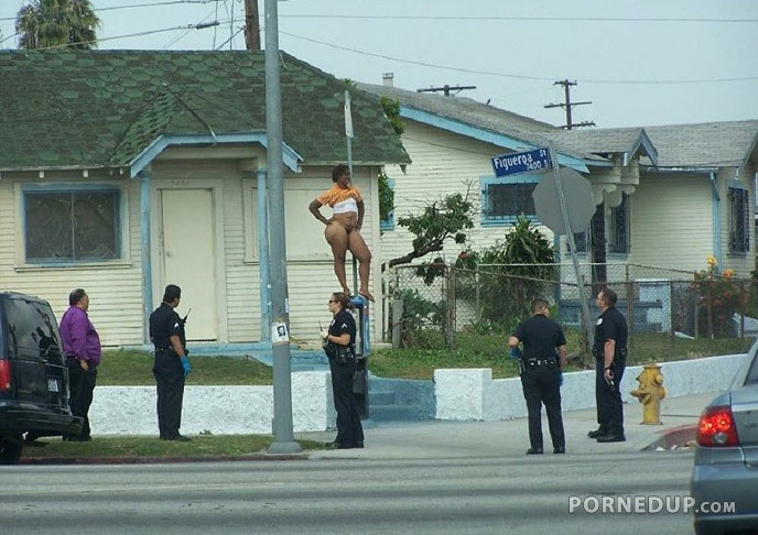cops surround naked black woman