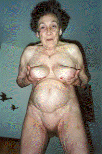 gross old wrinkled granny playing with her boobs