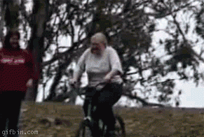 granny rides bike face first into mud