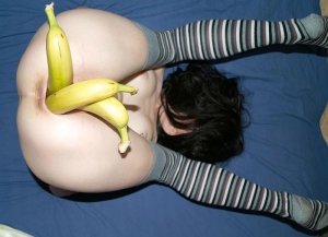 three bananas in her pussy