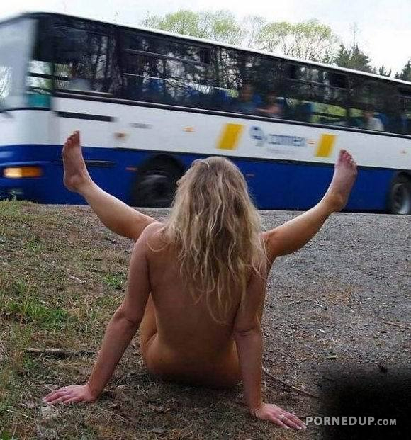 Flashing To Bus With Tourists