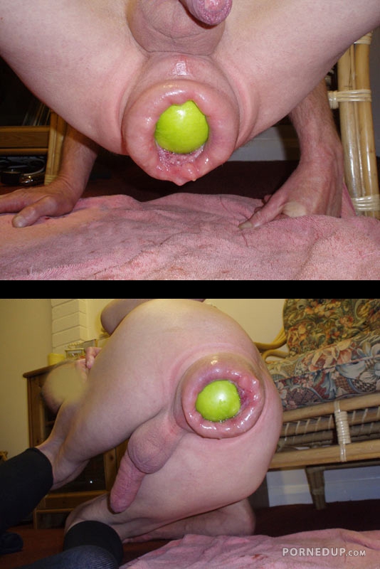 guy with fucked up pumped asshole with apple up his butt