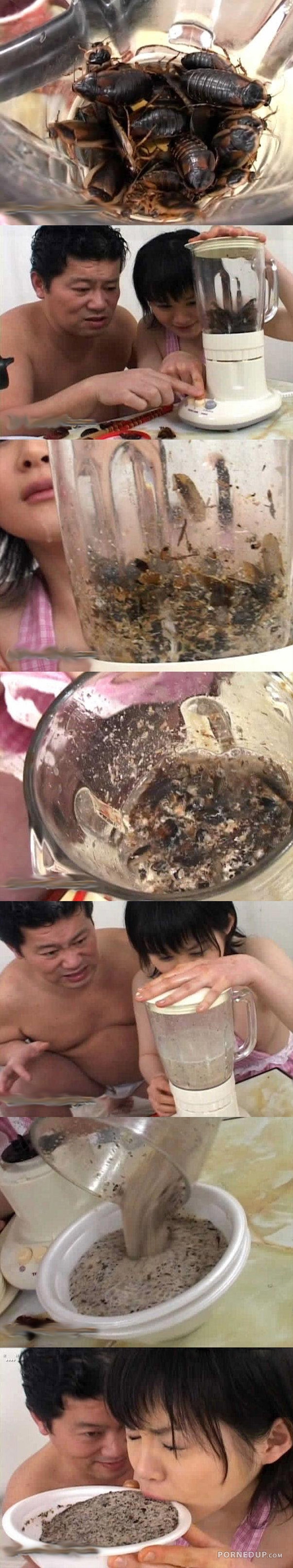 japanese girl drinks ground up cockroaches