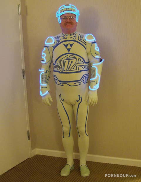 super nerd in tron light suit