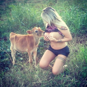 Baby Cow Wants Milk From Busty Slut