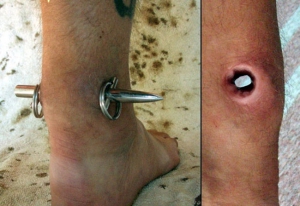 crazy piercing through his ankle crazy piercing through his ankle
