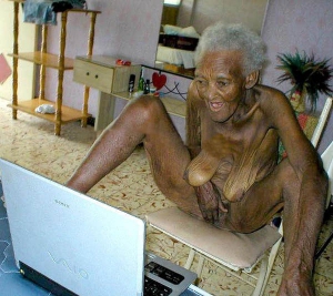 emaciated and decrepit elderly black woman masturabating
