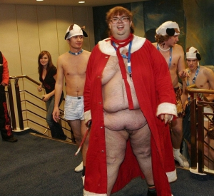 fat naked guy in red cape