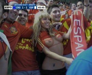 flashing spanish soccer fan