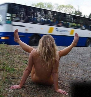 Flashing To Bus With Tourists