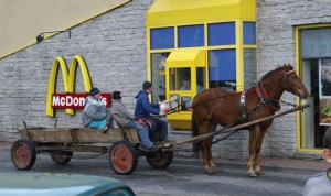 horse and buggy through russian mcdonalds