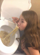 Eating noodles out of toilet 