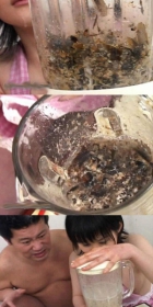 Japanese girl drinks ground up cockroaches