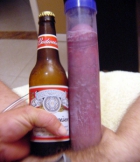Pumped cock as big as beer bottle