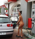 Pumping gas naked in public