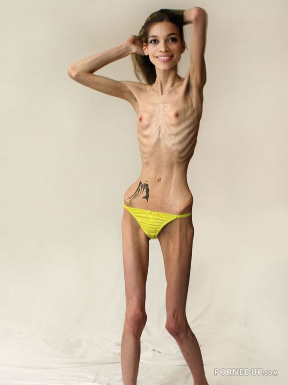 topless anorexic shows off for camera